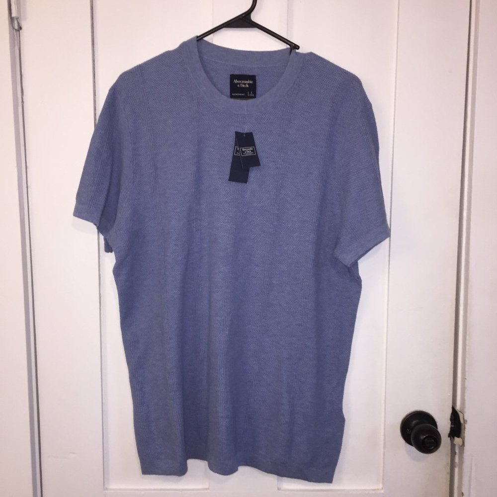 Men's Blue Cotton/Wool Knitted Featherweight Fitted Shirt Large